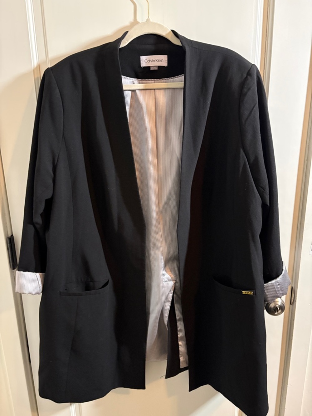 Calvin Klein Black Open-Front Longline Blazer